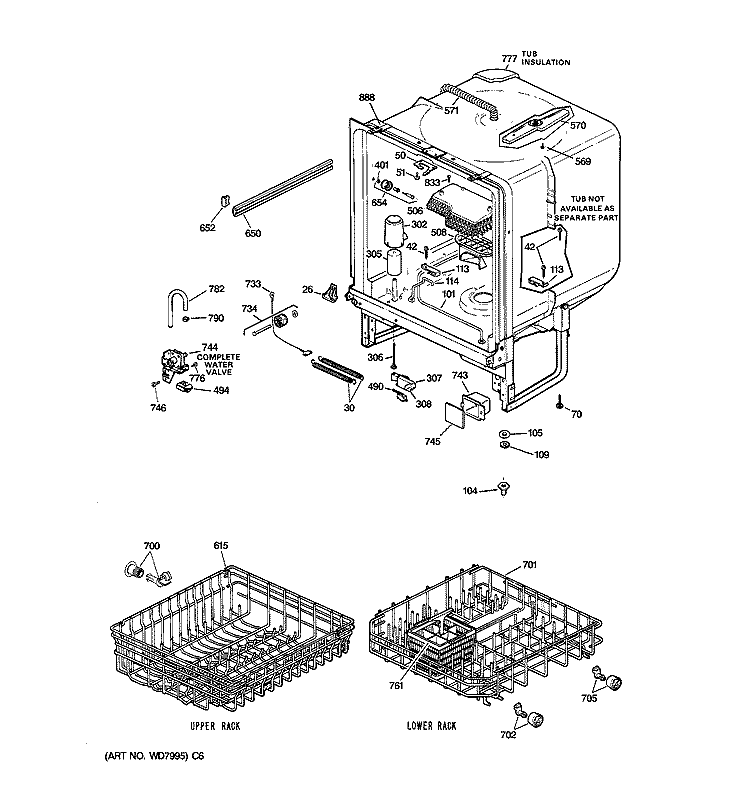 BODY PARTS Diagram and Parts List for GSD720X-71BA  General Electric Dishwasher
