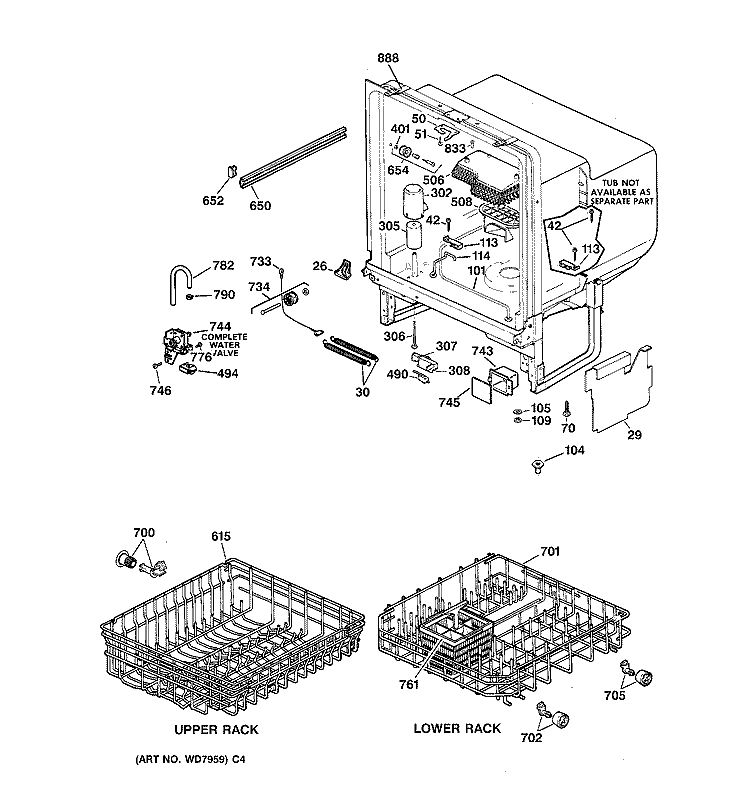 BODY PARTS Diagram and Parts List for GSM603X-71AW  General Electric Dishwasher
