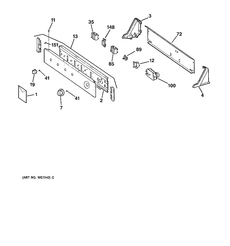 CONTROL ASSEMBLY Diagram and Parts List for DWLR473ET0WB  General Electric Dryer