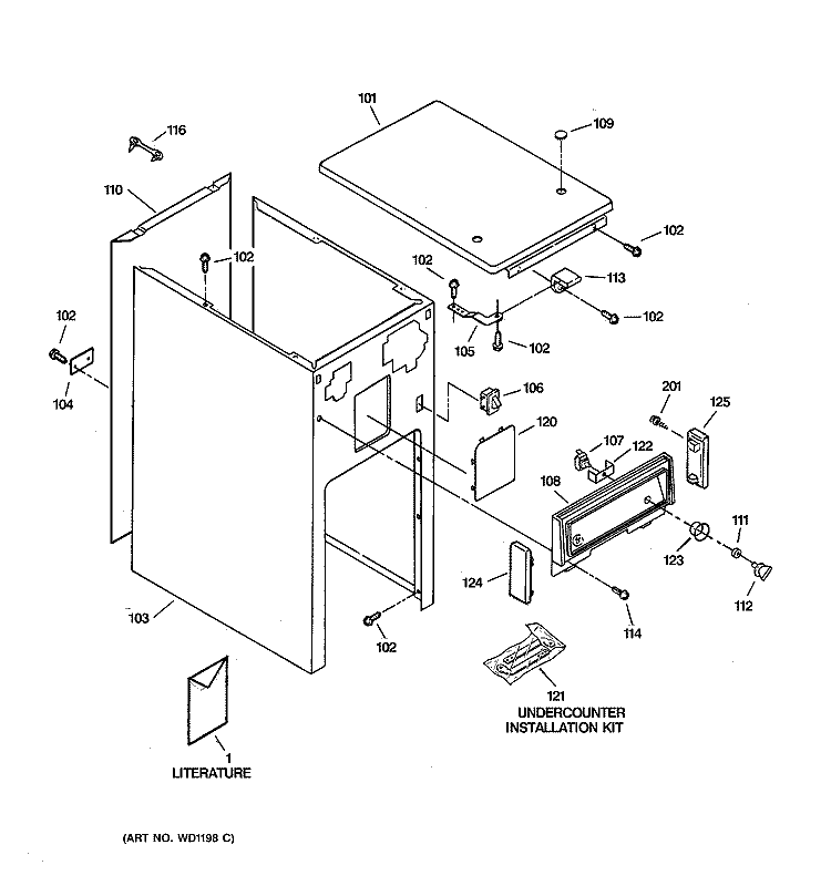CABINET Diagram and Parts List for GCG1200S4BW  General Electric Trash Compactor