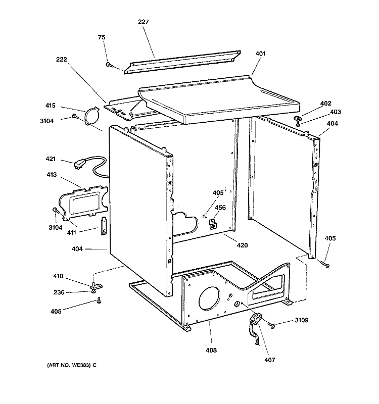 CABINET Diagram and Parts List for DPXQ473GT2WW  General Electric Dryer