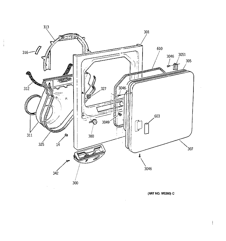 FRONT PANEL & DOOR Diagram and Parts List for DDC4400SHM  General Electric Dryer
