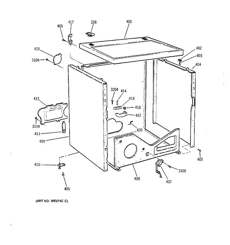 UPPER CABINET Diagram and Parts List for DDC4400SHM  General Electric Dryer