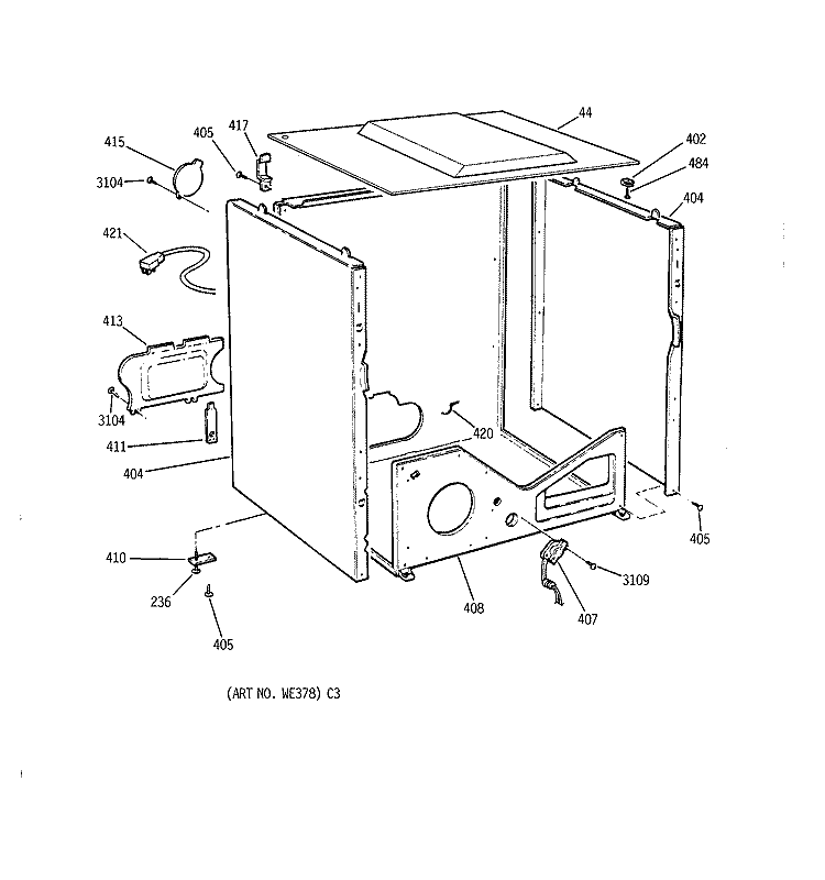 LOWER CABINET Diagram and Parts List for DDC4400SHM  General Electric Dryer