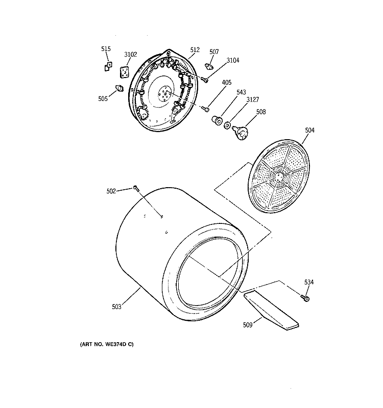 DRUM Diagram and Parts List for DDC4400SHM  General Electric Dryer