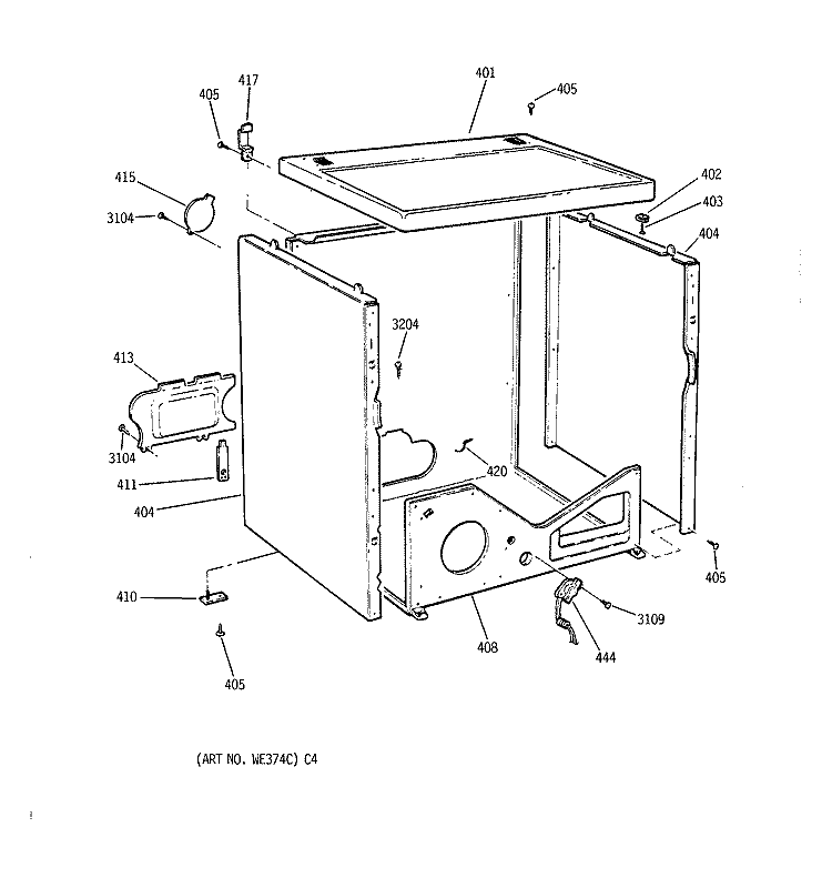 UPPER CABINET Diagram and Parts List for DDC4500SJM  General Electric Dryer
