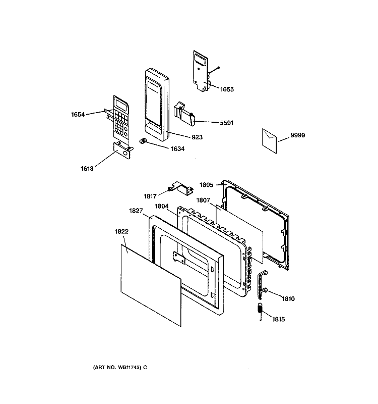 CONTROL PANEL & DOOR PARTS Diagram and Parts List for JE635WW01  General Electric Microwave