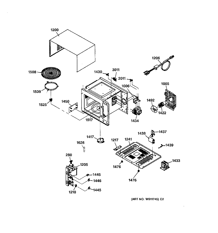 OVEN & CABINET PARTS Diagram and Parts List for JE635WW01  General Electric Microwave