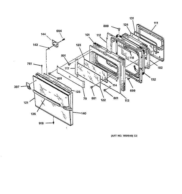 OVEN DOOR Diagram and Parts List for JMP28BW1AD  General Electric Range