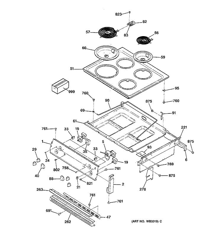 COOKTOP & CONTROL PANEL Diagram and Parts List for JMS08BW1AD  General Electric Range