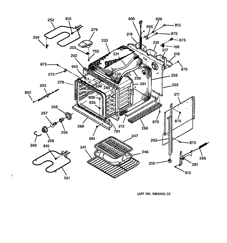 BODY PARTS Diagram and Parts List for JKS05BW1BB  General Electric Wall Oven