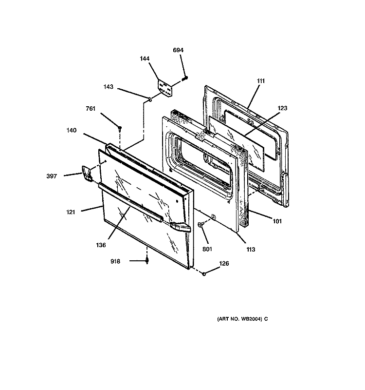 OVEN DOOR Diagram and Parts List for JKS05BW1BB  General Electric Wall Oven