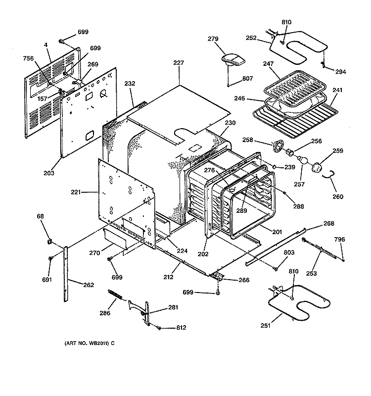 BODY PARTS Diagram and Parts List for JRS04BW1BB  General Electric Wall Oven