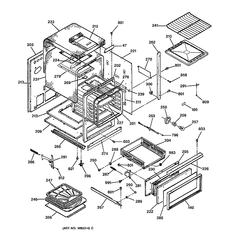 BODY PARTS Diagram and Parts List for JGRS14BEW1BB  General Electric Range
