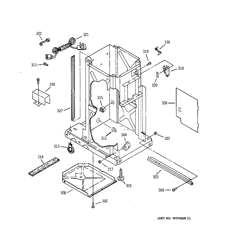 FRAME Diagram and Parts List for GCG1200S2BW  General Electric Trash Compactor
