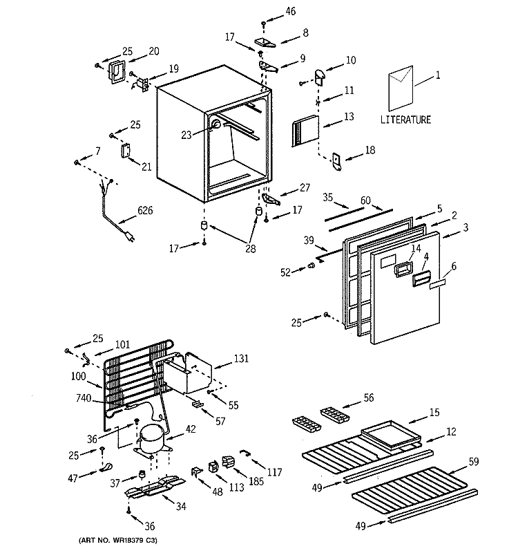 Section Diagram and Parts List for TAX3SNTARWH  General Electric Refrigerator