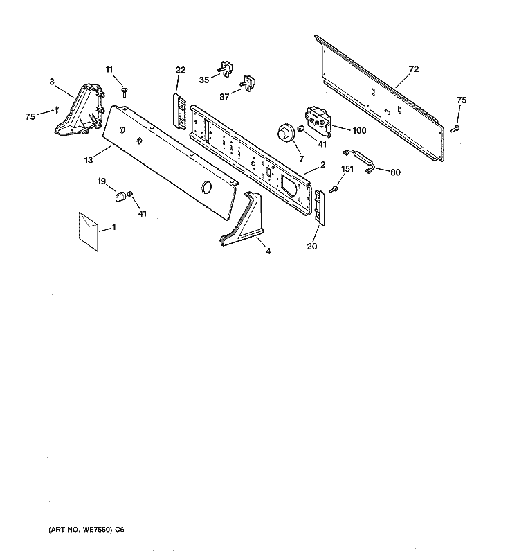 BACKSPLASH ASSEMBLY Diagram and Parts List for DBXR453ET3WW  General Electric Dryer