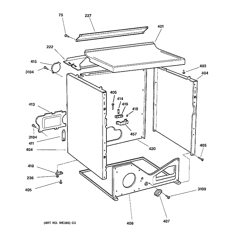 CABINET Diagram and Parts List for DBXR453ET3WW  General Electric Dryer