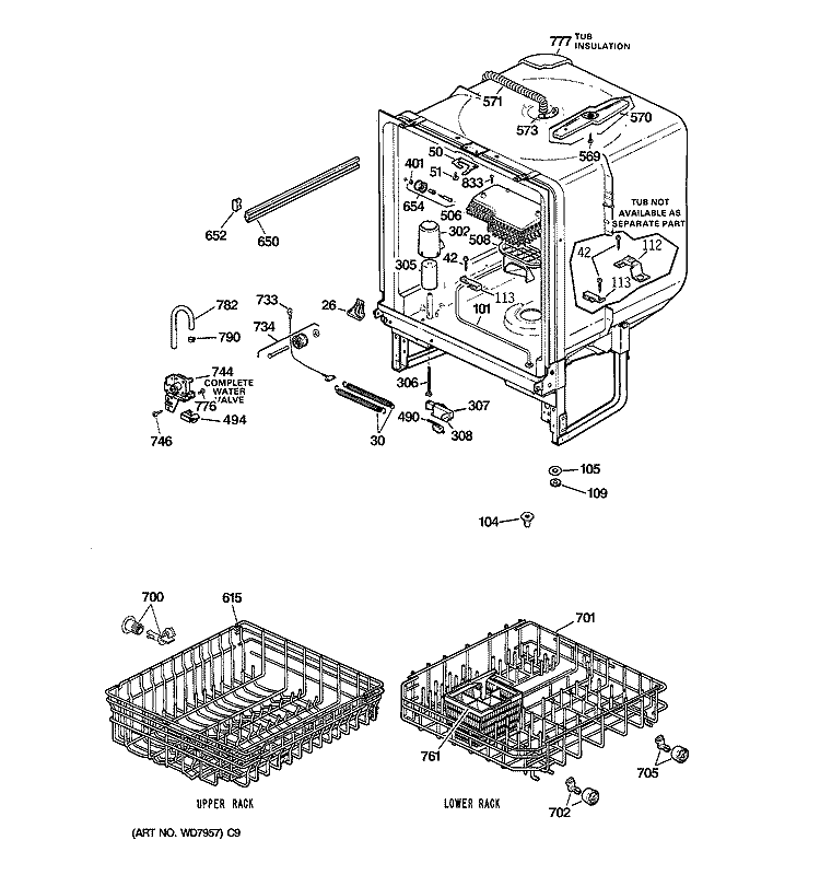 BODY PARTS Diagram and Parts List for GSC720Y03WH  General Electric Dishwasher