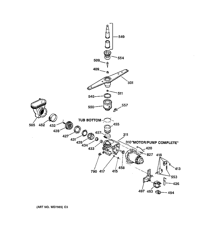 MOTOR - PUMP MECHANISM Diagram and Parts List for GSC720Y03WH  General Electric Dishwasher