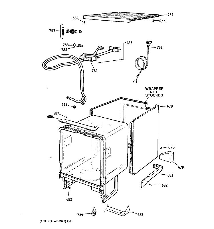 CABINET Diagram and Parts List for GSC720Y03WH  General Electric Dishwasher