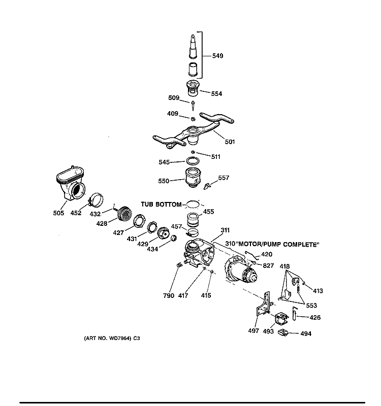 MOTOR - PUMP MECHANISM Diagram and Parts List for GSC1200X05  General Electric Dishwasher