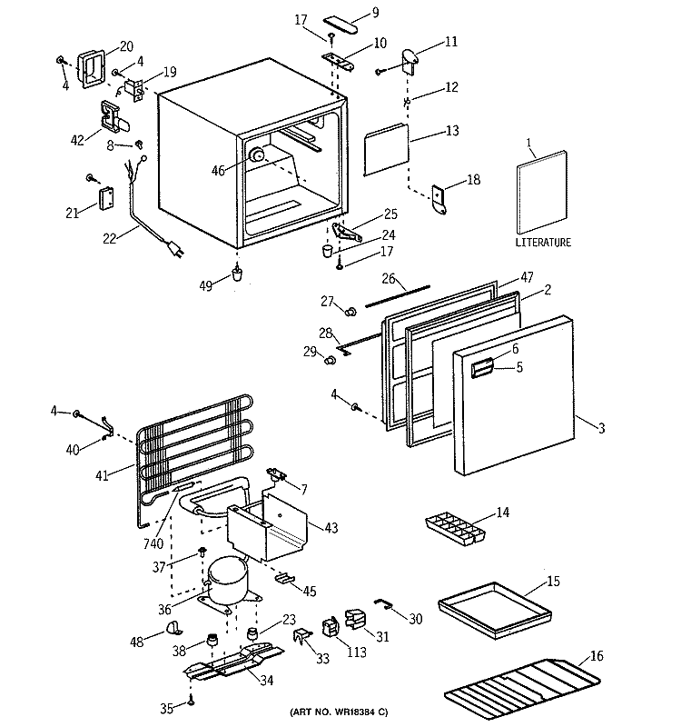 Section Diagram and Parts List for TAX2SNXARWN  General Electric Refrigerator