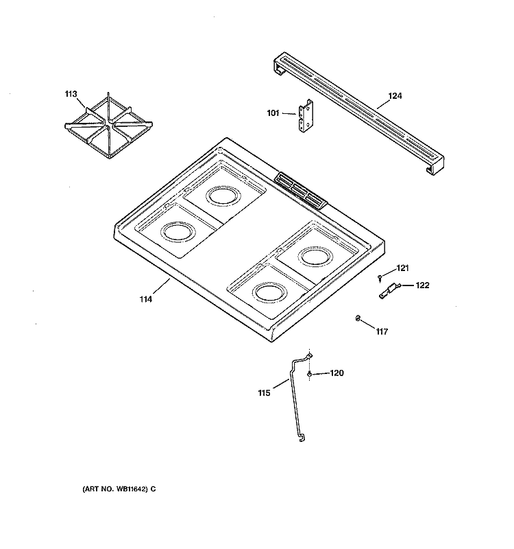 COOKTOP Diagram and Parts List for JGSS05BEW1BB  General Electric Range