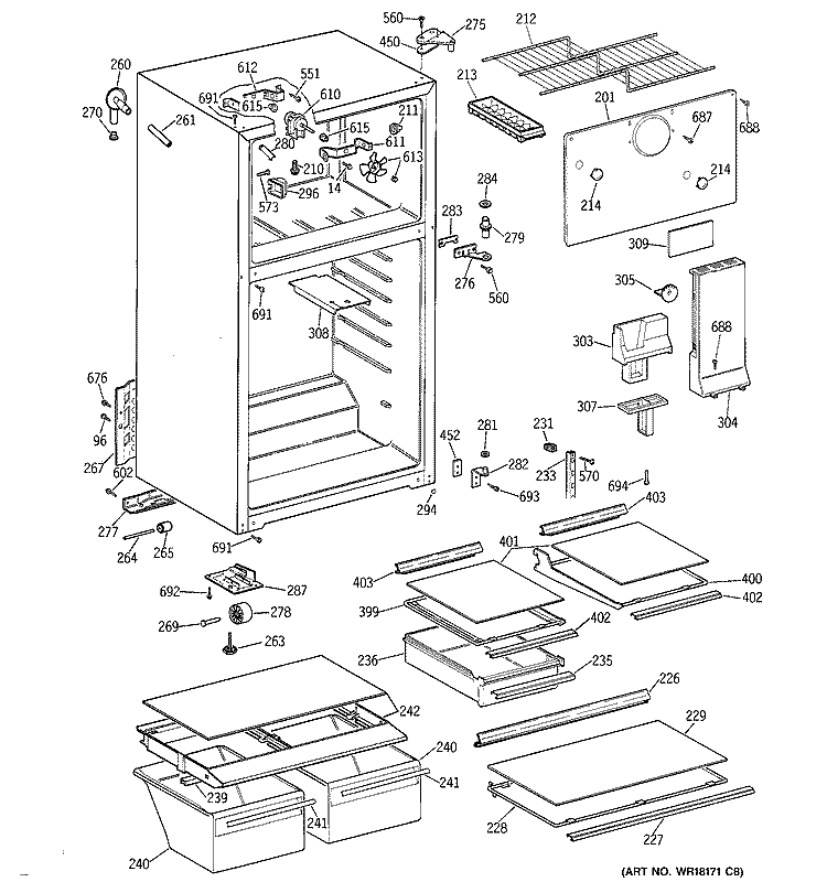 CABINET Diagram and Parts List for TBH16JAXPRWH  General Electric Refrigerator