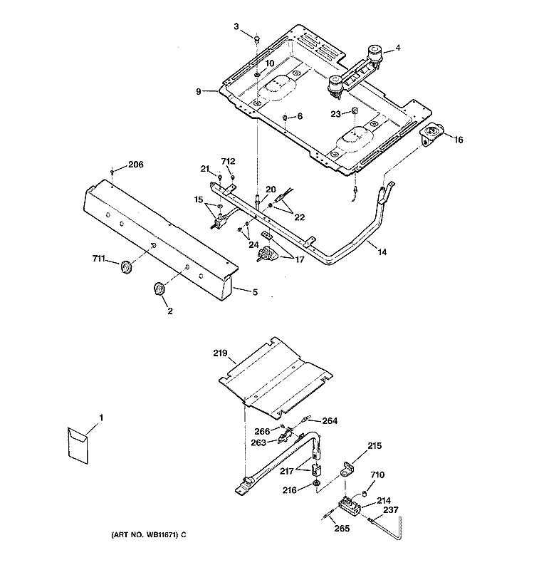 GAS & BURNER PARTS Diagram and Parts List for JGBS04BPW1AD  General Electric Range