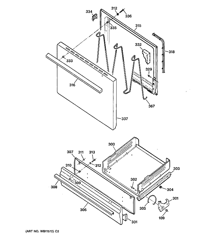 DOOR & DRAWER PARTS Diagram and Parts List for JGBS04PEW1AD  General Electric Range