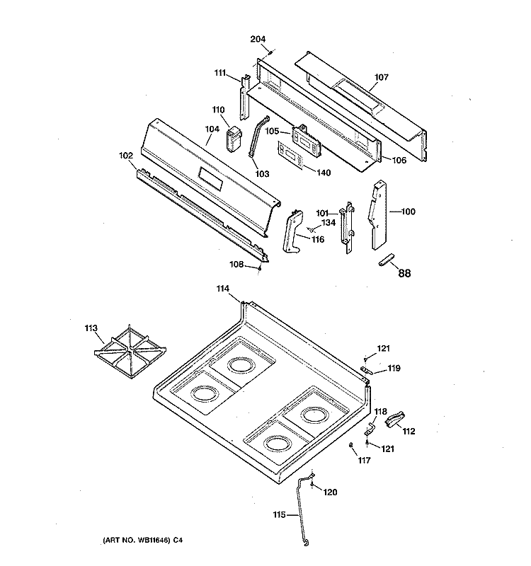 COOKTOP Diagram and Parts List for JGBC17PEW1AD  General Electric Range
