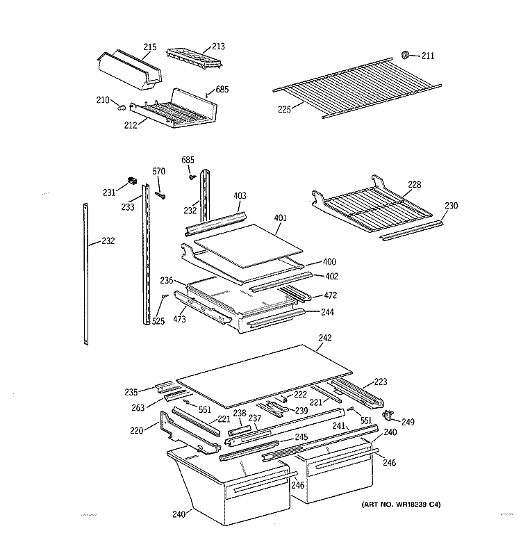 SHELF PARTS Diagram and Parts List for TBT21DAXGRAA  General Electric Refrigerator