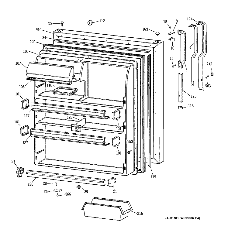 FRESH FOOD DOOR Diagram and Parts List for TBT24JAXFRAA  General Electric Refrigerator