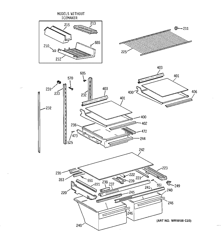 SHELF PARTS Diagram and Parts List for TBT24JAXFRAA  General Electric Refrigerator