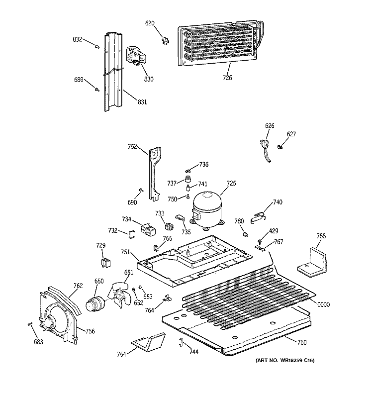 UNIT PARTS Diagram and Parts List for TBT24JAXFRAA  General Electric Refrigerator