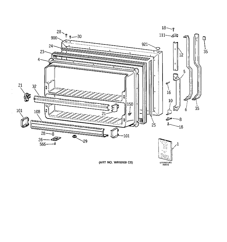 FREEZER DOOR Diagram and Parts List for TBT25JAXFRAA  General Electric Refrigerator
