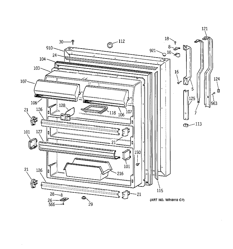FRESH FOOD DOOR Diagram and Parts List for TBT25JAXFRAA  General Electric Refrigerator