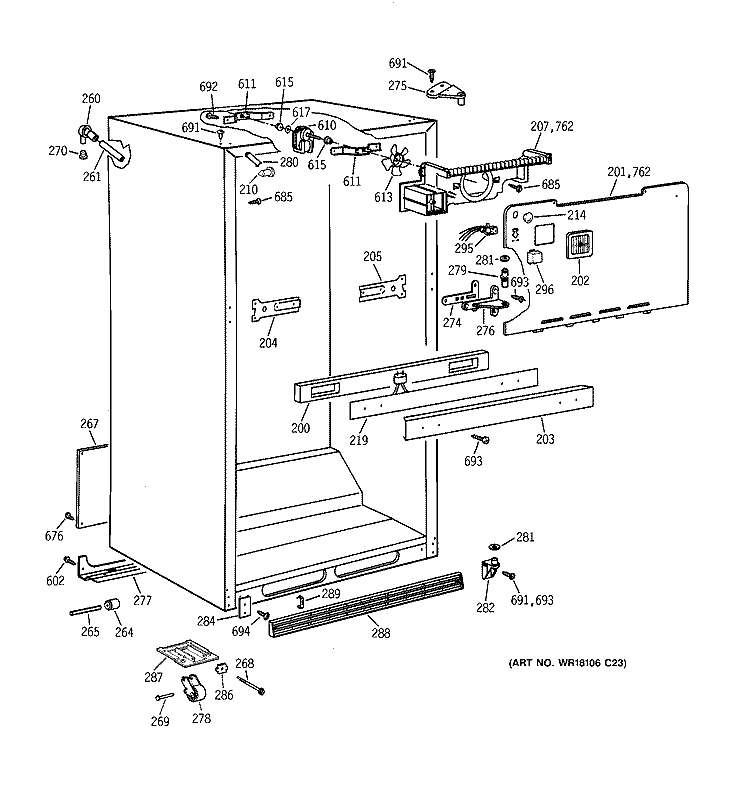 CABINET PARTS Diagram and Parts List for TBT25JAXFRAA  General Electric Refrigerator