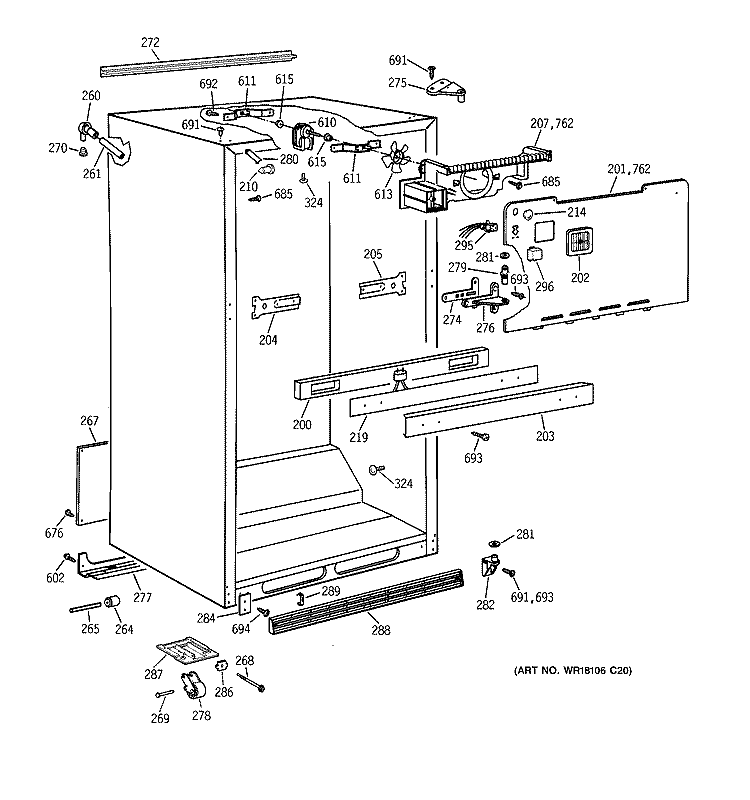 CABINET PARTS Diagram and Parts List for TBG18DAXMRAA  General Electric Refrigerator