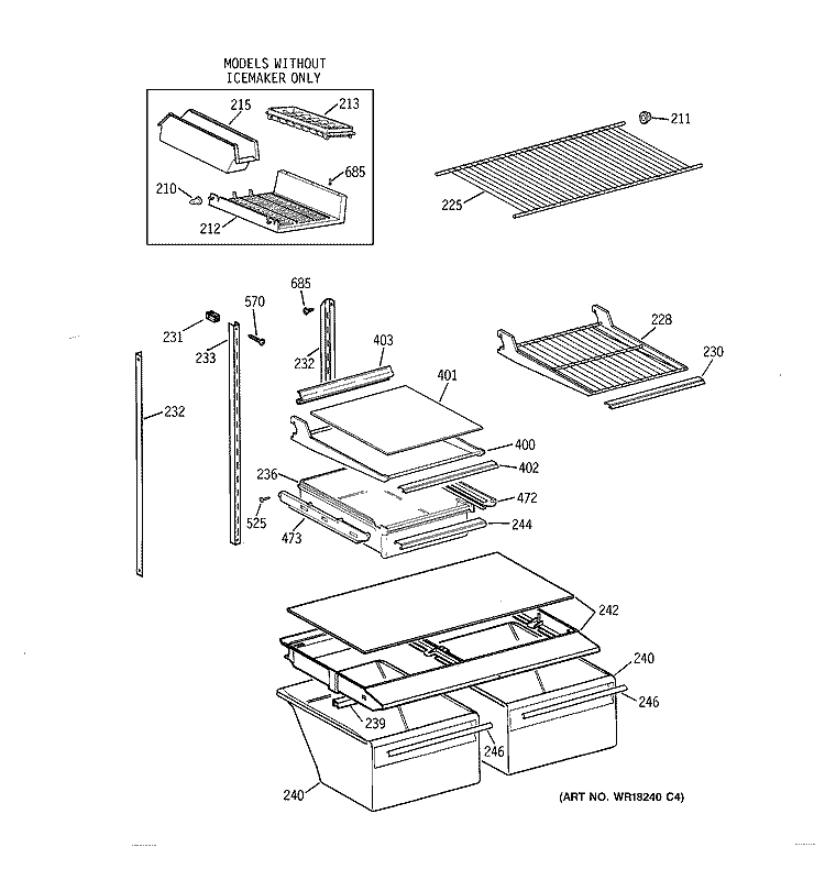 SHELF PARTS Diagram and Parts List for TBG18DAXMRAA  General Electric Refrigerator