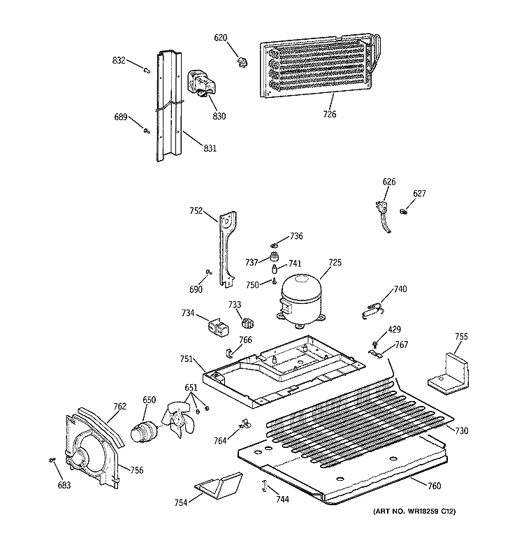 UNIT PARTS Diagram and Parts List for TBG18DAXMRAA  General Electric Refrigerator