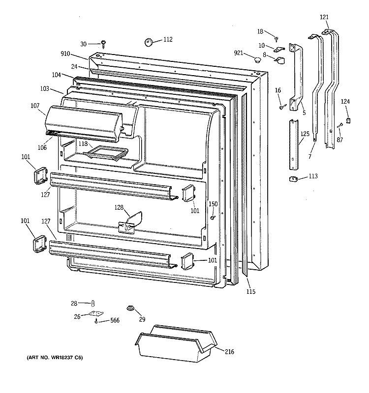 FRESH FOOD DOOR Diagram and Parts List for TBG18JAXMRAA  General Electric Refrigerator