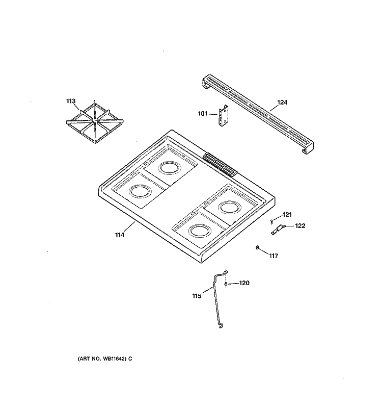 COOKTOP Diagram and Parts List for JGSS05BEW2BB  General Electric Range
