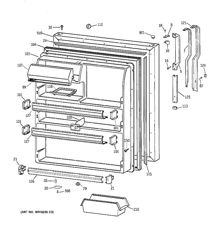 FRESH FOOD DOOR Diagram and Parts List for TBK21JAXHRWW  General Electric Refrigerator