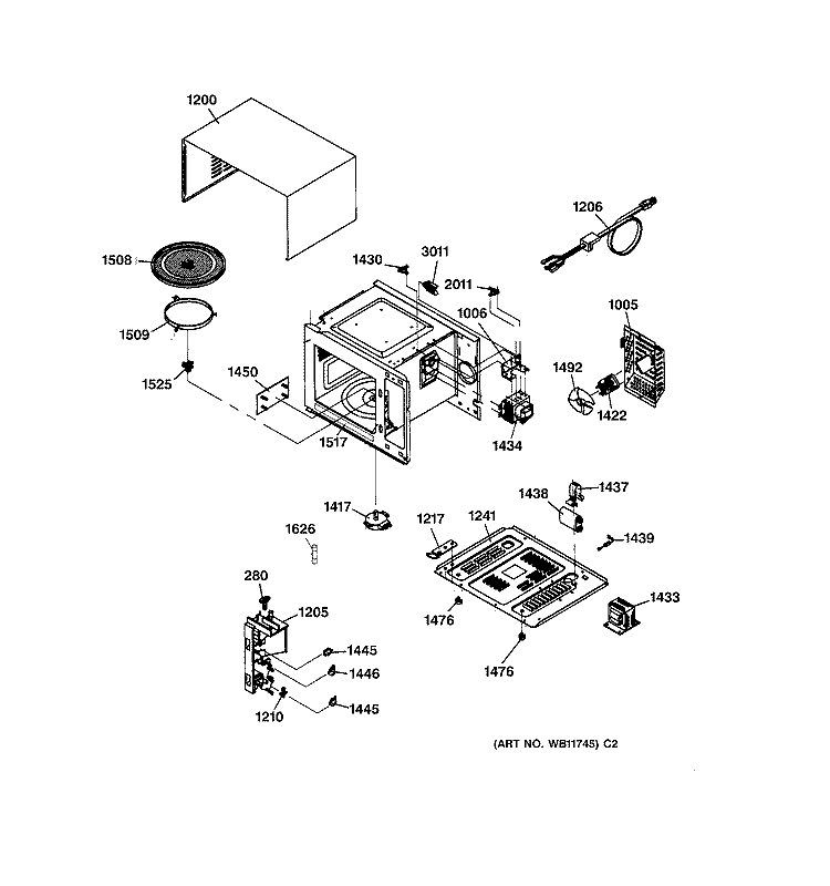 OVEN & CABINET PARTS Diagram and Parts List for JE835WW01  General Electric Microwave