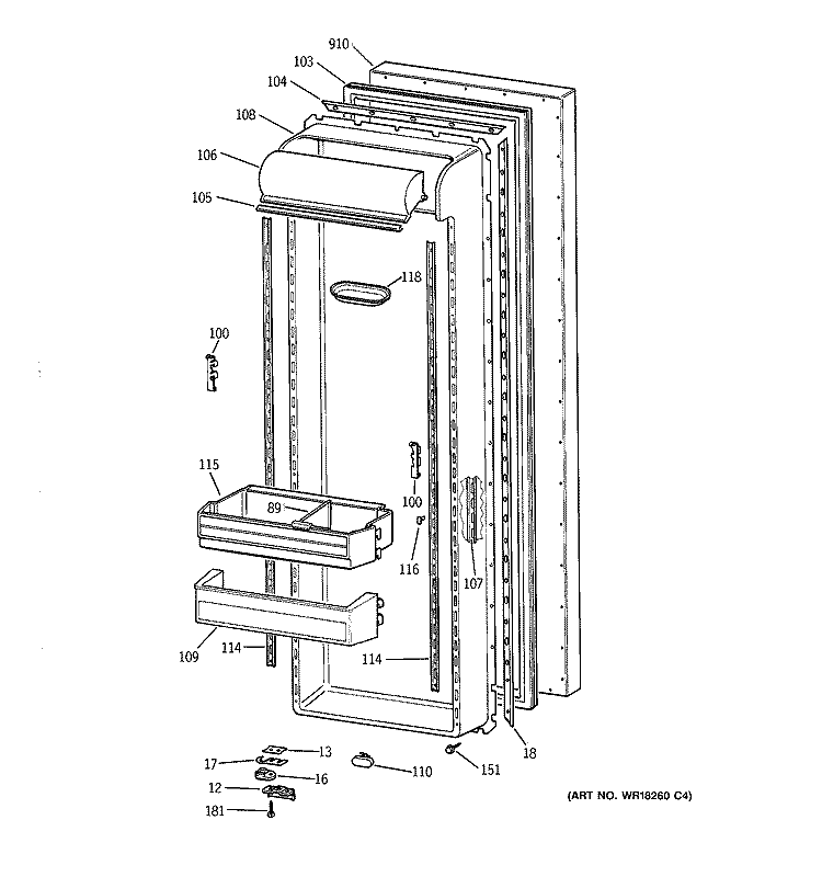 FRESH FOOD DOOR Diagram and Parts List for ZFSB27DYASS  General Electric Refrigerator