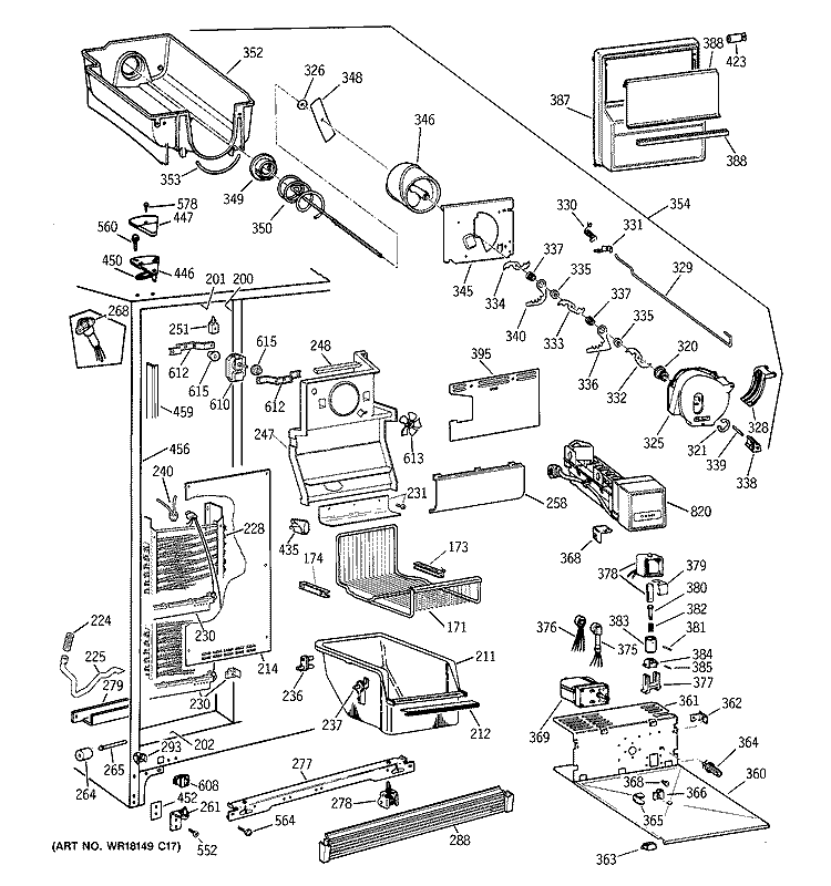 FREEZER SECTION Diagram and Parts List for ZFSB27DYASS  General Electric Refrigerator
