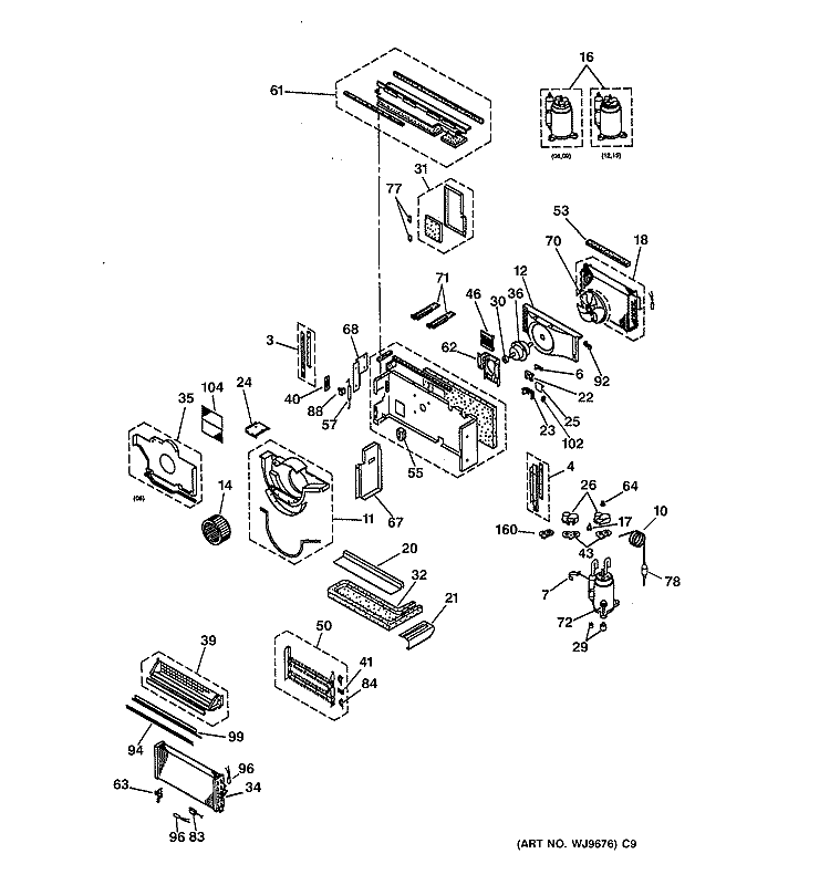 MOTOR, COMPRESSOR & SYSTEM COMPONENTS Diagram and Parts List for AZ21E06E4CV6  General Electric Air Conditioner
