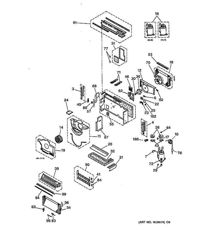 MOTOR, COMPRESSOR & SYSTEM COMPONENTS Diagram and Parts List for AZ21E15D3CV6  General Electric Air Conditioner